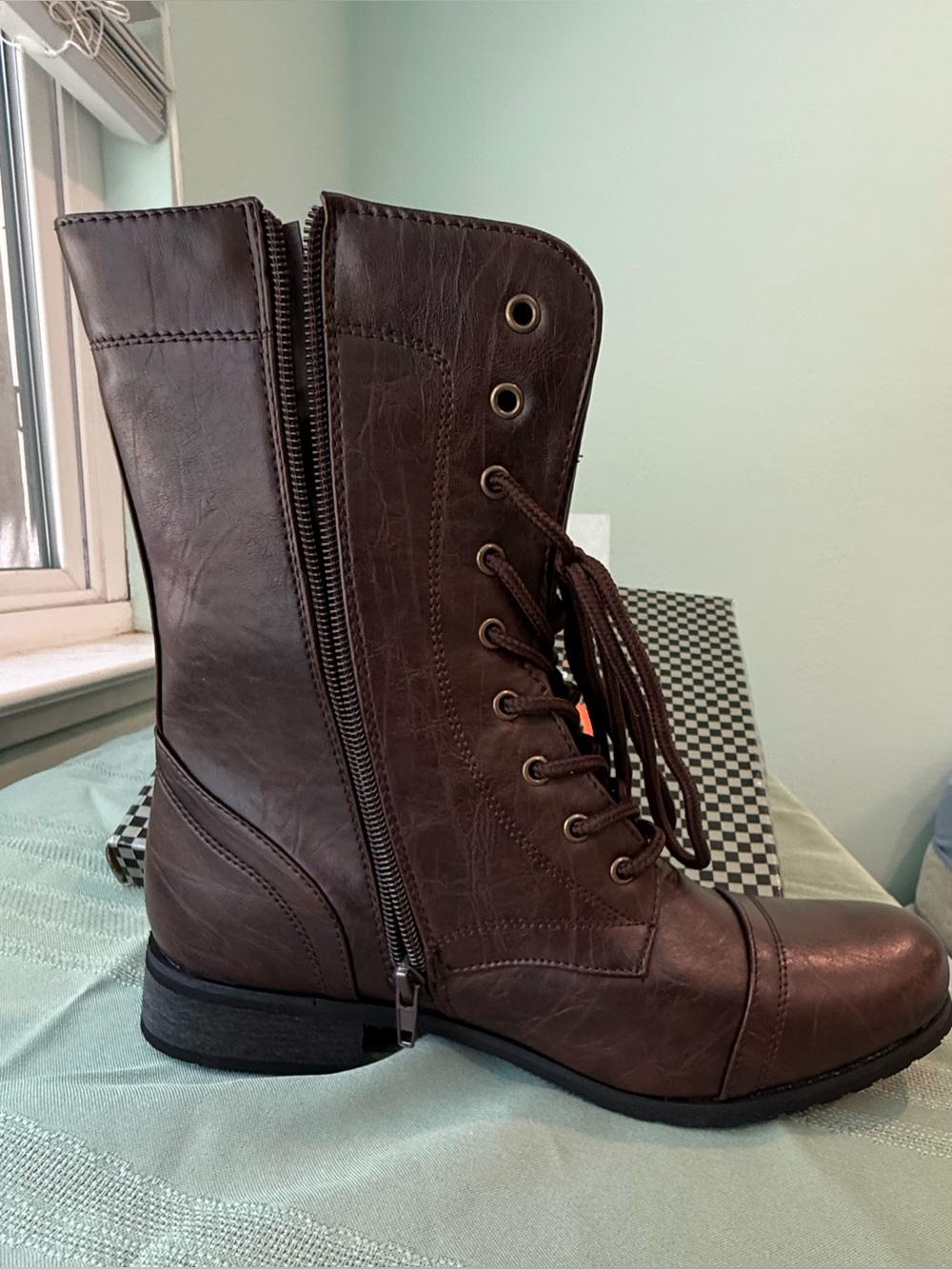 CA Collection Carrini Lace-Up Short Combat Boot brown Size 10 BNIB